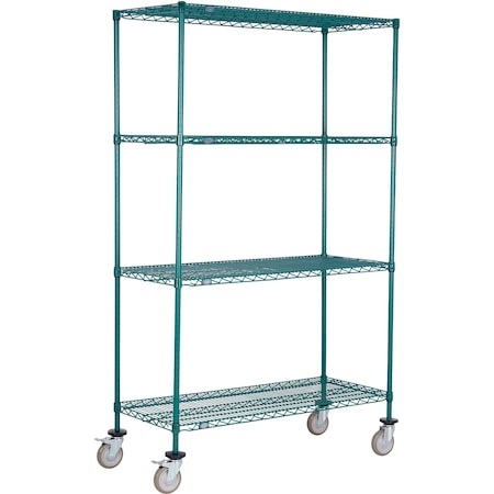 Nexel 4 Shelf Truck, Poly-Green, 30inW x 18inD x 80inH, Polyurethane Swivel Casters, 2 Brakes B3157787